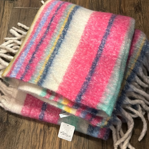 Free People Collection Skye Stripe Fringe Throw Blanket Ivory Multi - Picture 7 of 8